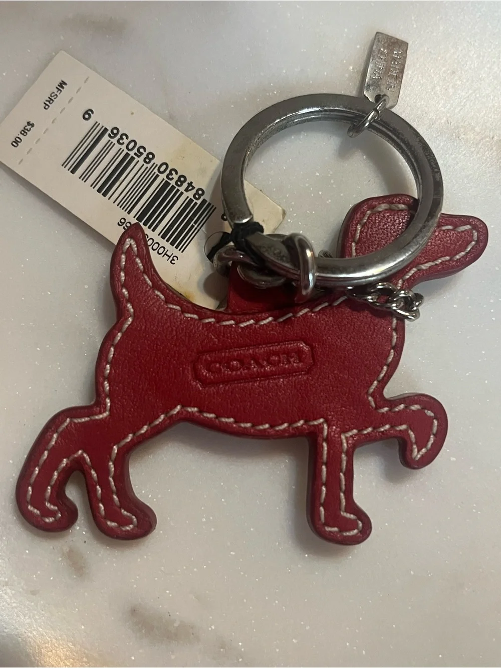COACH White and Brown Leather Dog Key Fob- Coach dog 🐶 keyfob y2k